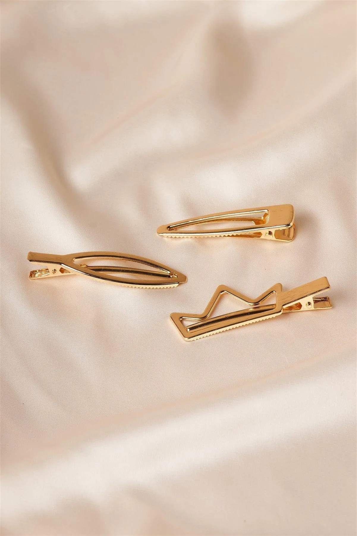 3pcs Gold Crown Shaped Hollow Hair Clip