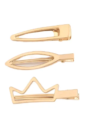 3pcs Gold Crown Shaped Hollow Hair Clip