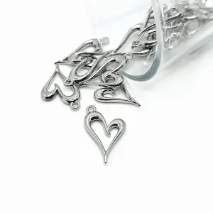 4 , 20 or 50 Pieces: Silver Asymmetrical Heart Charms