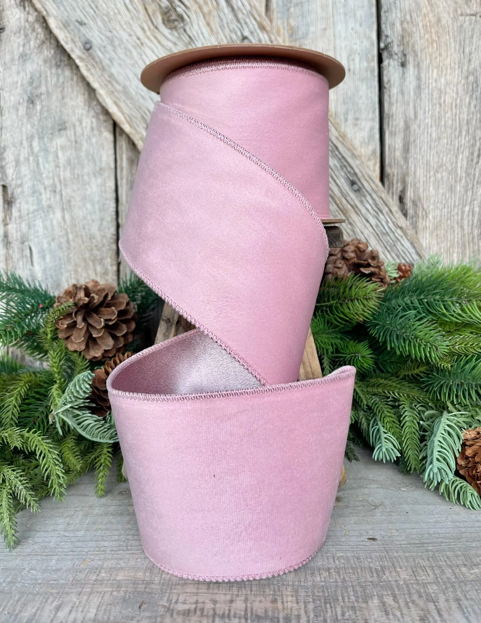 4" Pink Velvet Ribbon, Christmas Tree Pink Velvet ribbon