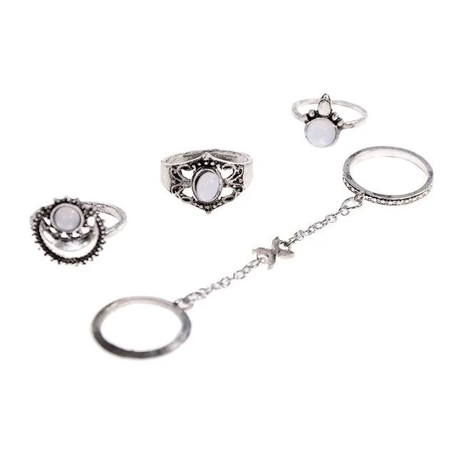 5 Pcs/Set Hollow Flower Crystal Ring Wedding Ring Jewelry Sets Anniversary/ Engagement/ Gift/ Party