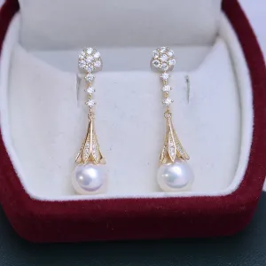 8-9mm Freshwater Pearl & CZ Daisy Earrings