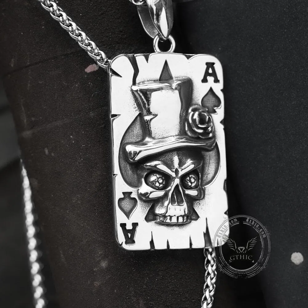 Ace of Spades Stainless Steel Skull Pendant