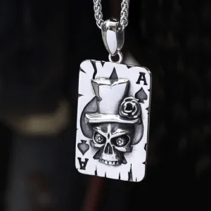 Ace of Spades Stainless Steel Skull Pendant