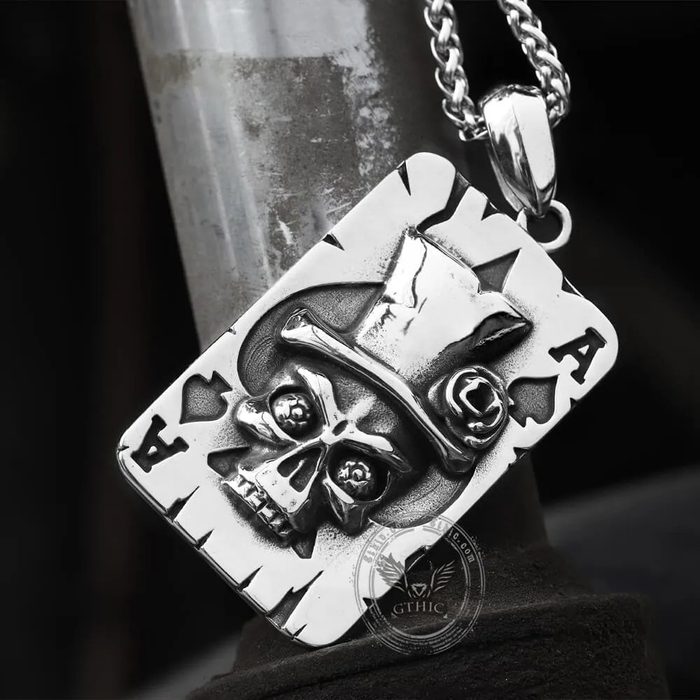 Ace of Spades Stainless Steel Skull Pendant