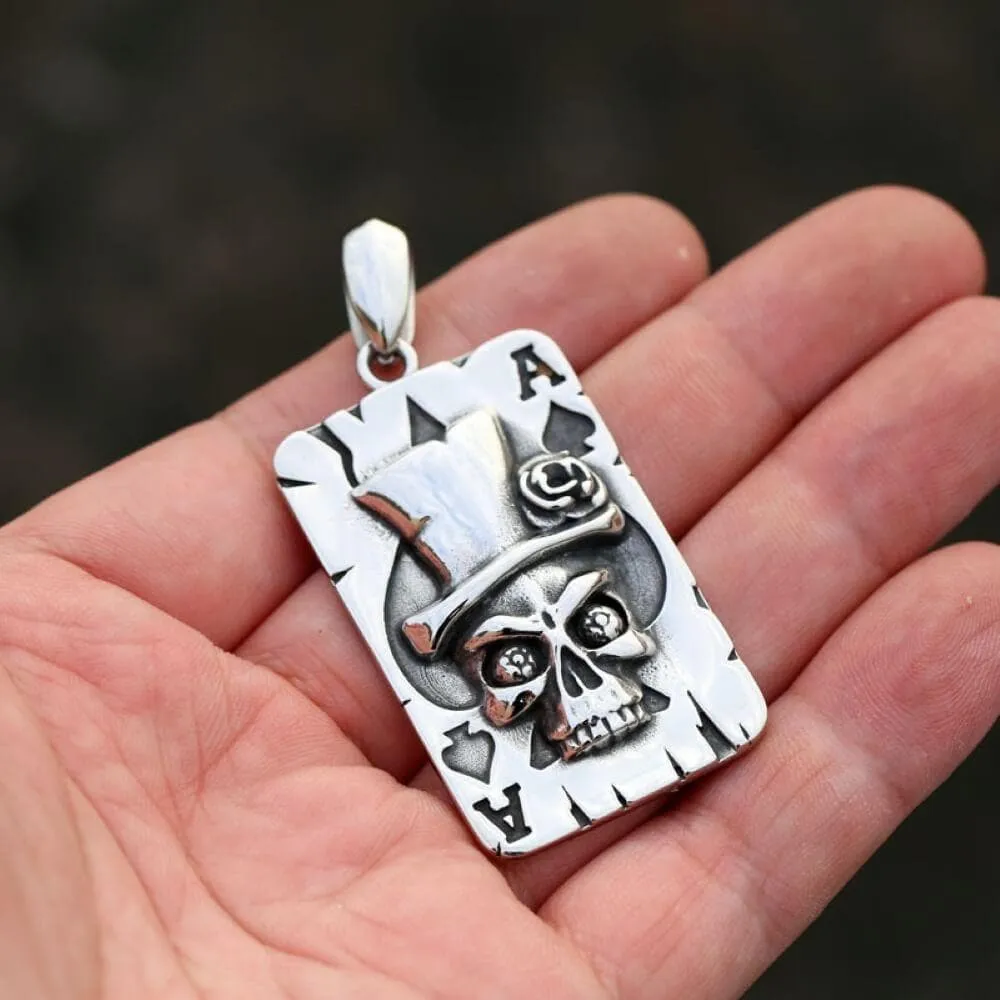 Ace of Spades Stainless Steel Skull Pendant