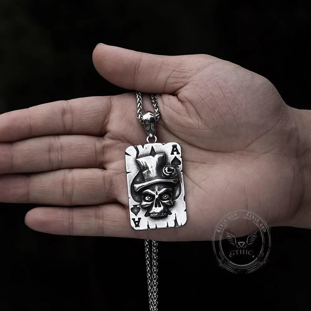 Ace of Spades Stainless Steel Skull Pendant