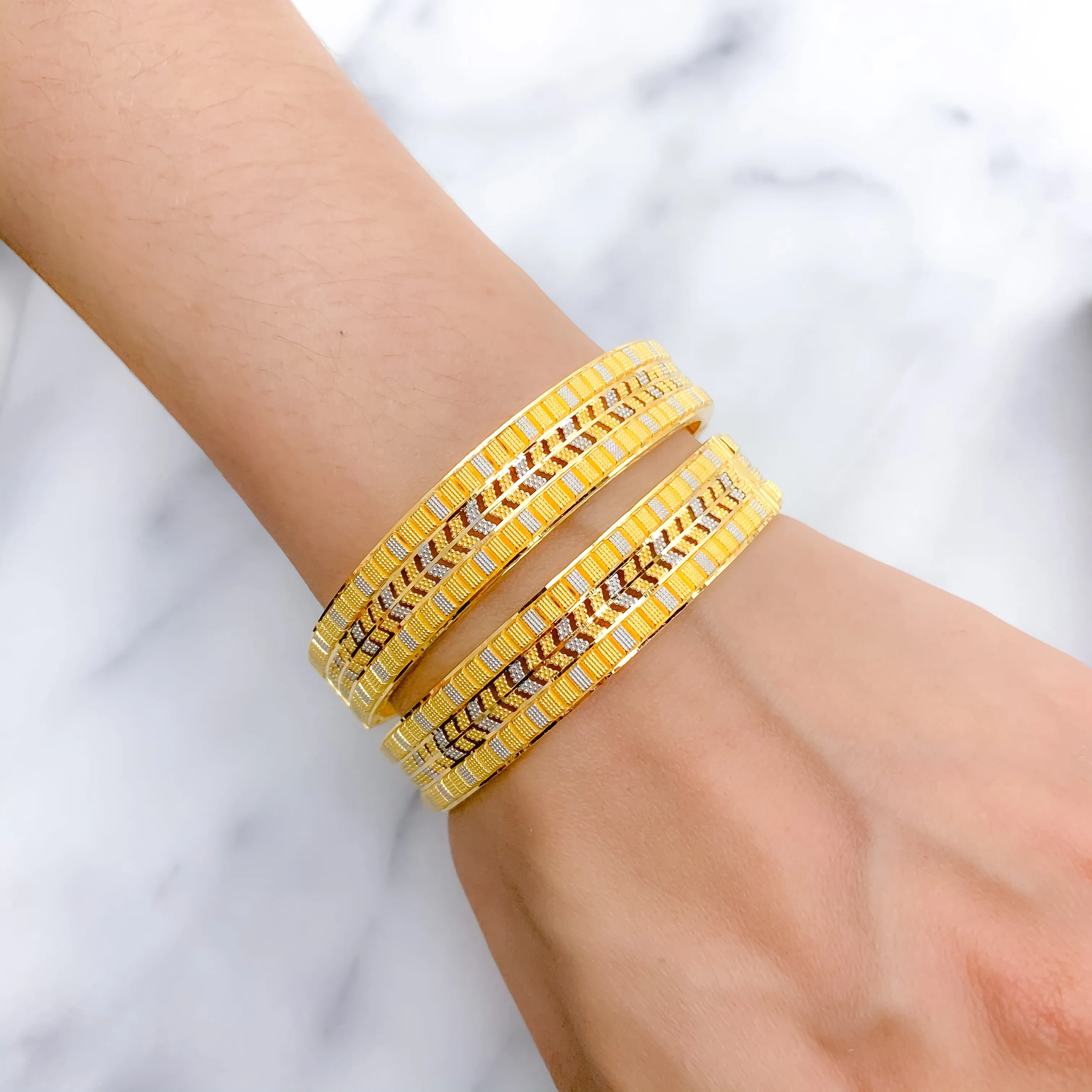 Alternating Two-Tone Bangle Pair