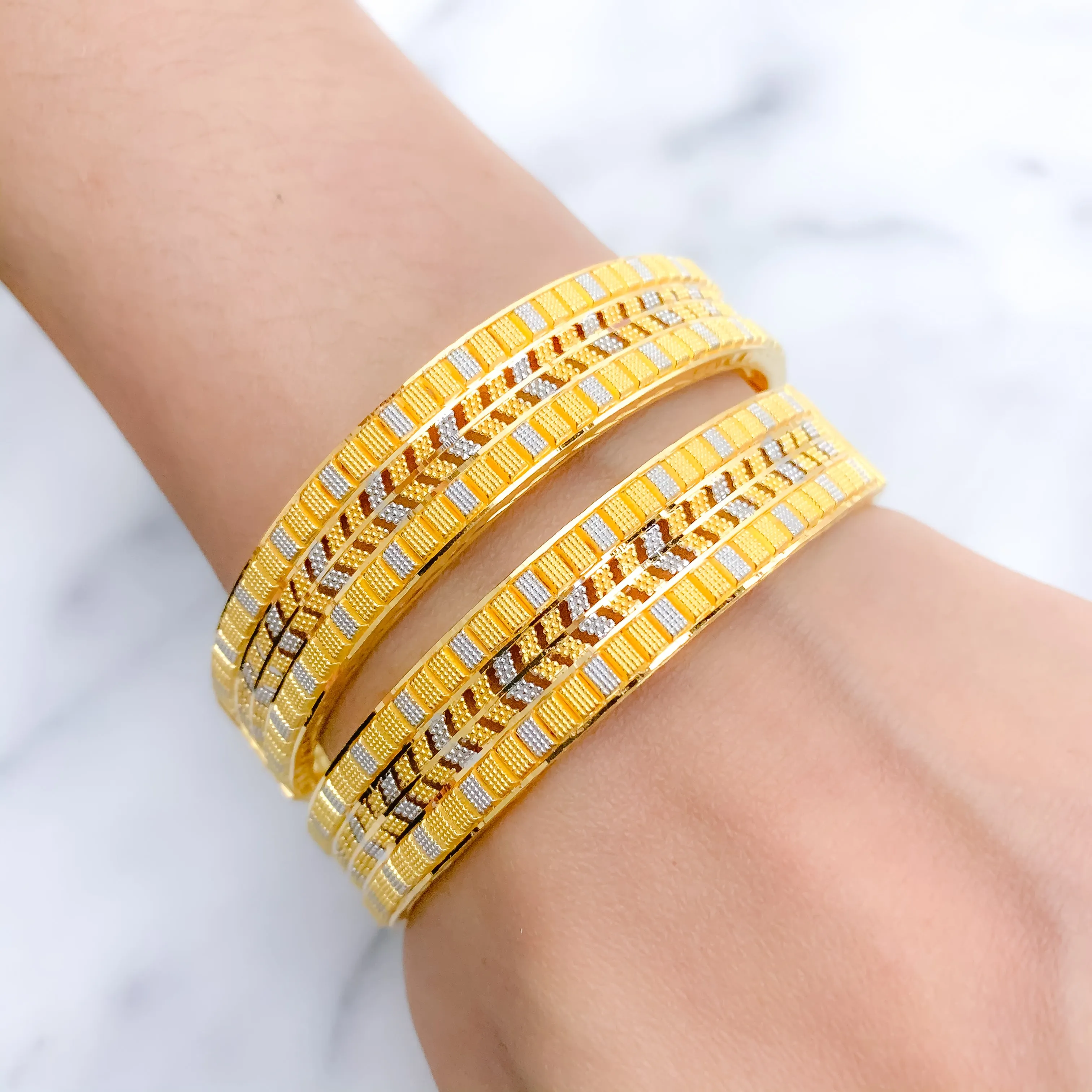 Alternating Two-Tone Bangle Pair