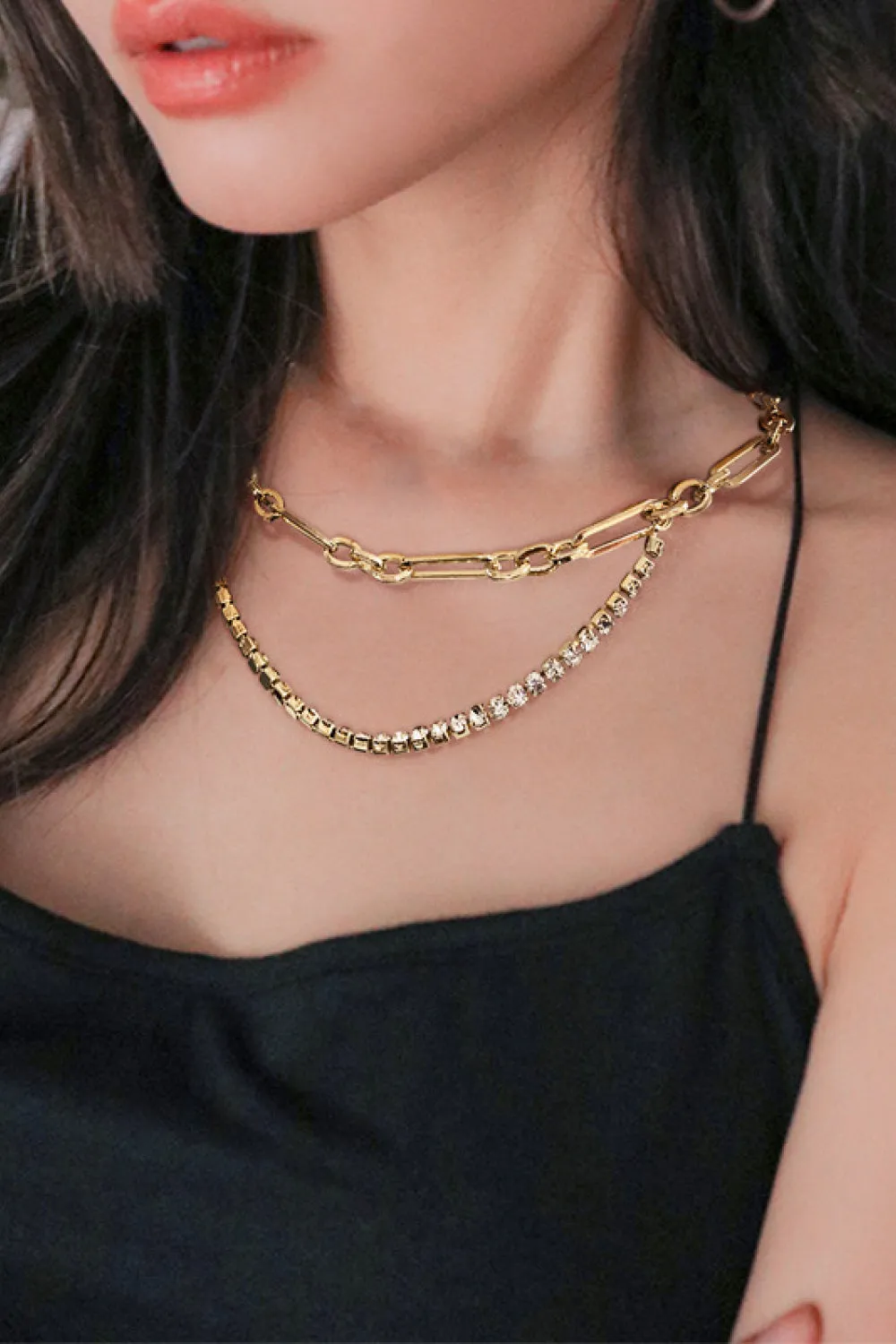 *APP EXCLUSIVE* 18K Gold Plated Paperclip and Diamond Layered Necklace