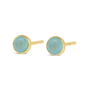 Aqua Chalcedony Mini Stud Earrings | Gold | March Birthstone