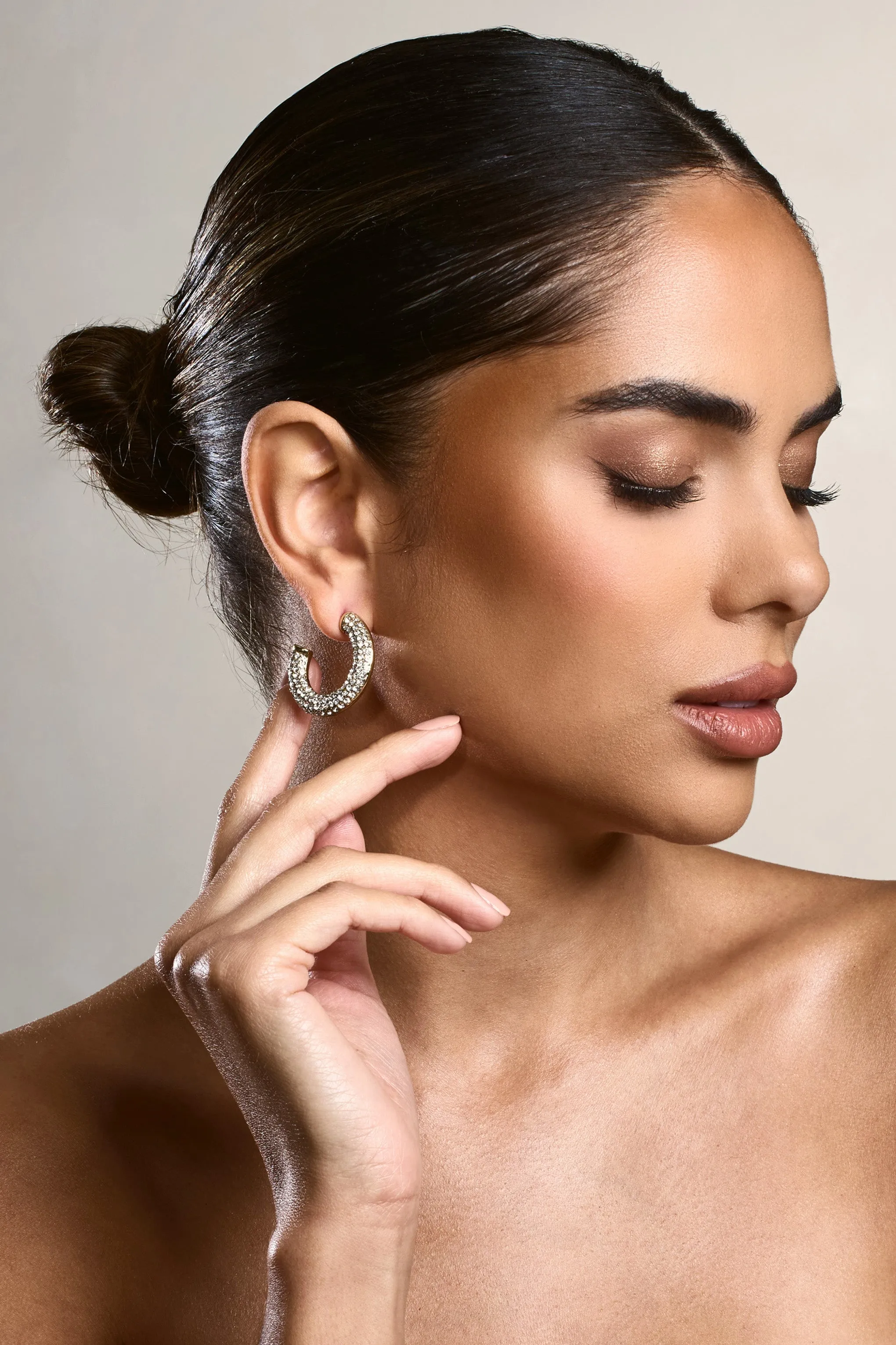 Ariesha | Gold Diamante Small Hoop Earrings