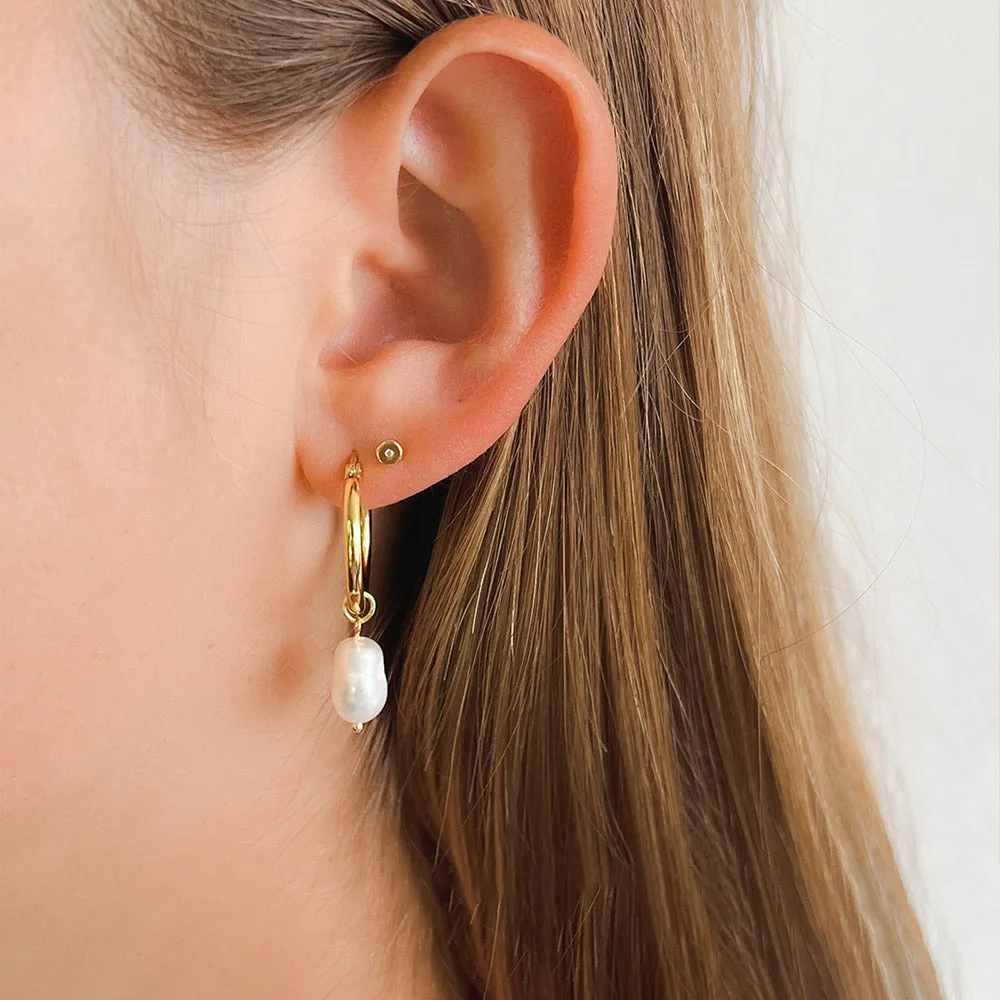 Augusta Gold Hoop & Freshwater Pearl Earrings