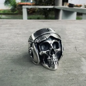 Aviator Helmet Skull Sterling Silver Ring