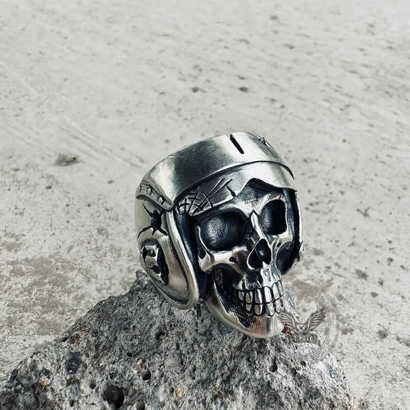 Aviator Helmet Skull Sterling Silver Ring