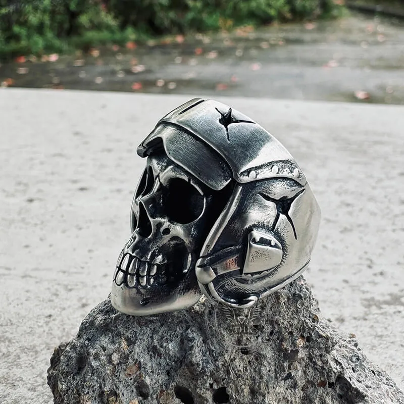 Aviator Helmet Skull Sterling Silver Ring