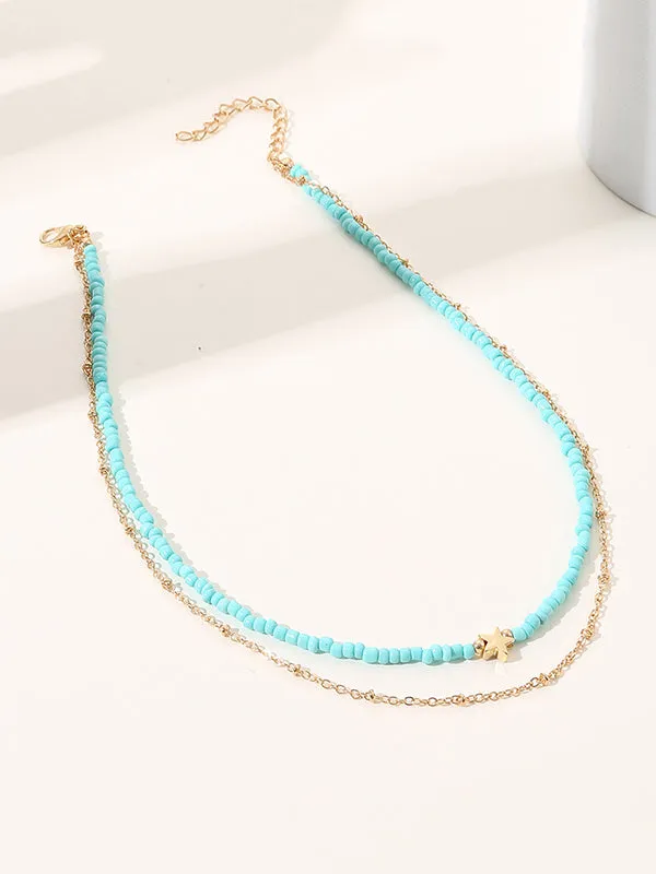 Beaded Chains Contrast Color Double Layered Dainty Necklace Necklaces Accessories