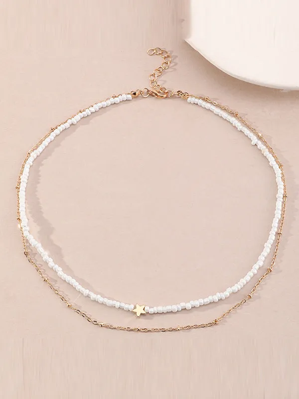 Beaded Chains Contrast Color Double Layered Dainty Necklace Necklaces Accessories