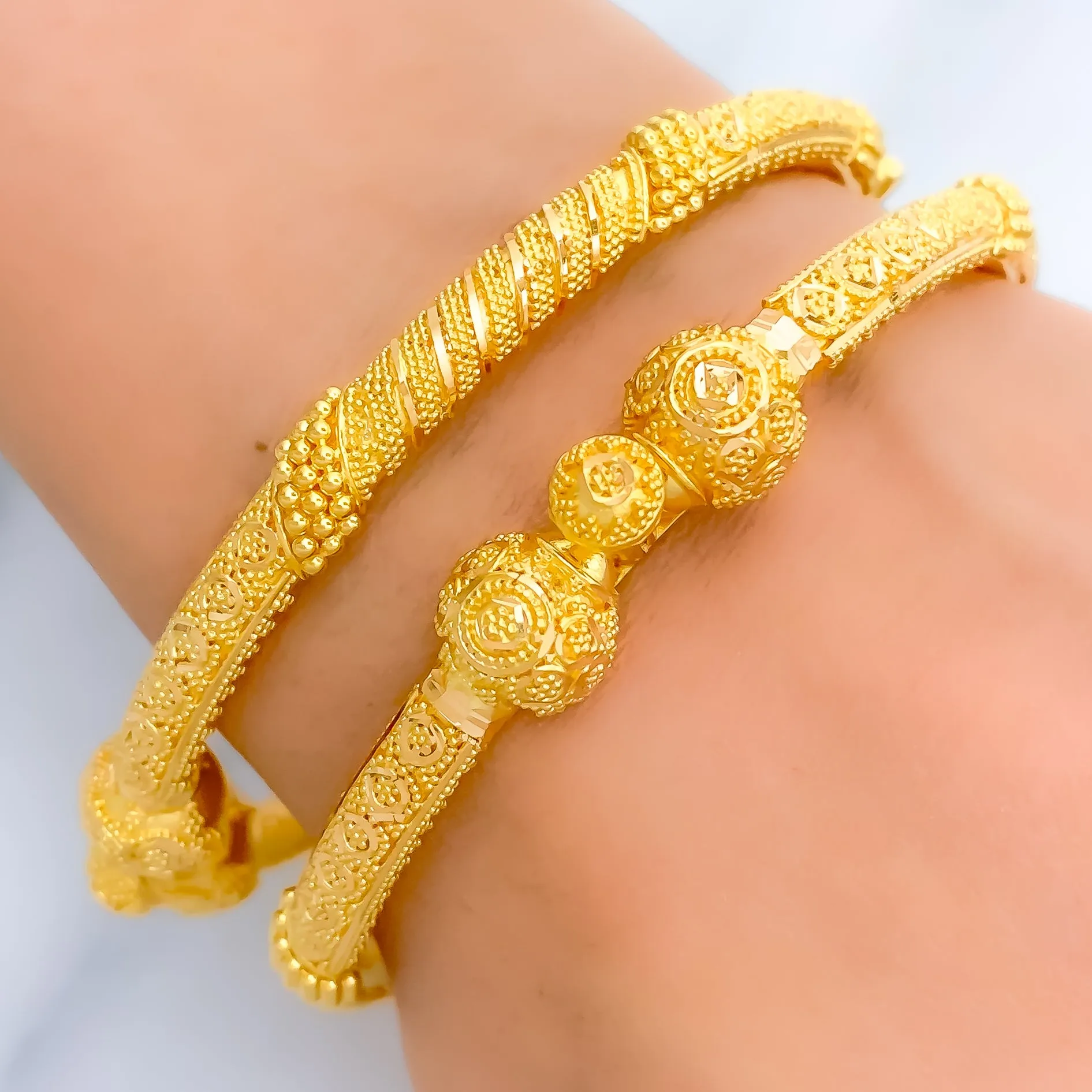 Beaded Ribbon 22K Gold Bangles