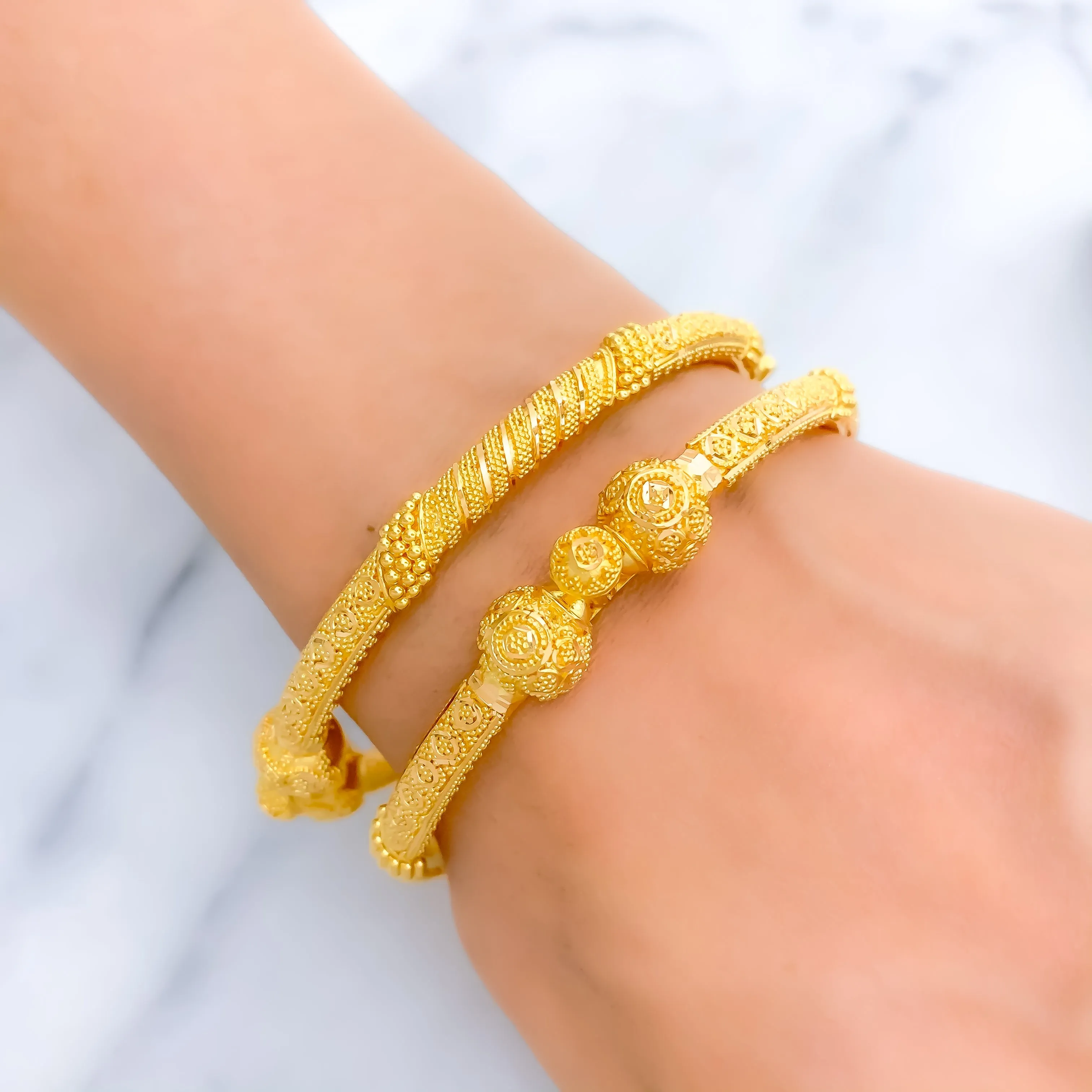 Beaded Ribbon 22K Gold Bangles