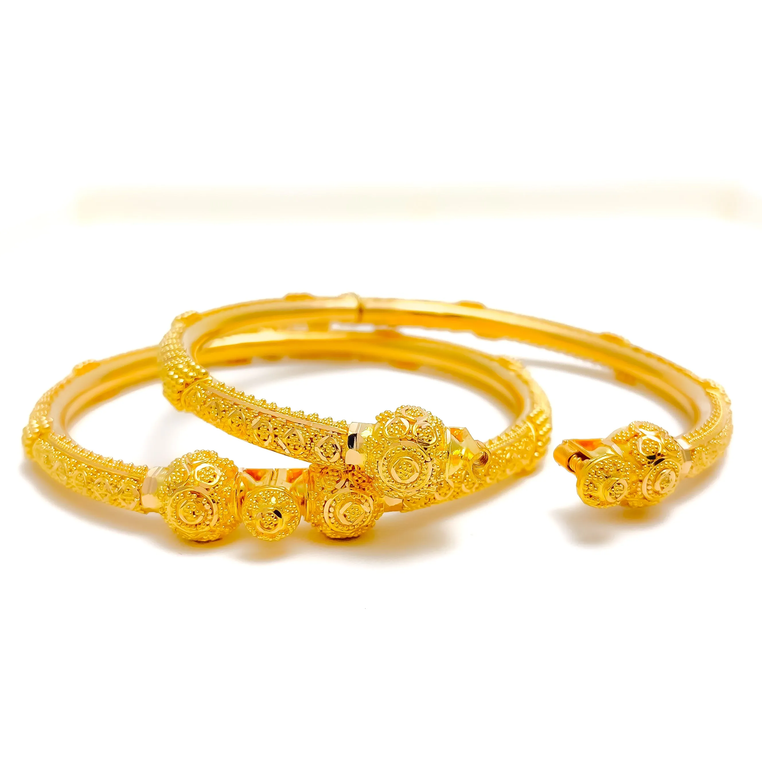 Beaded Ribbon 22K Gold Bangles