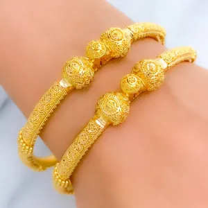 Beaded Ribbon 22K Gold Bangles