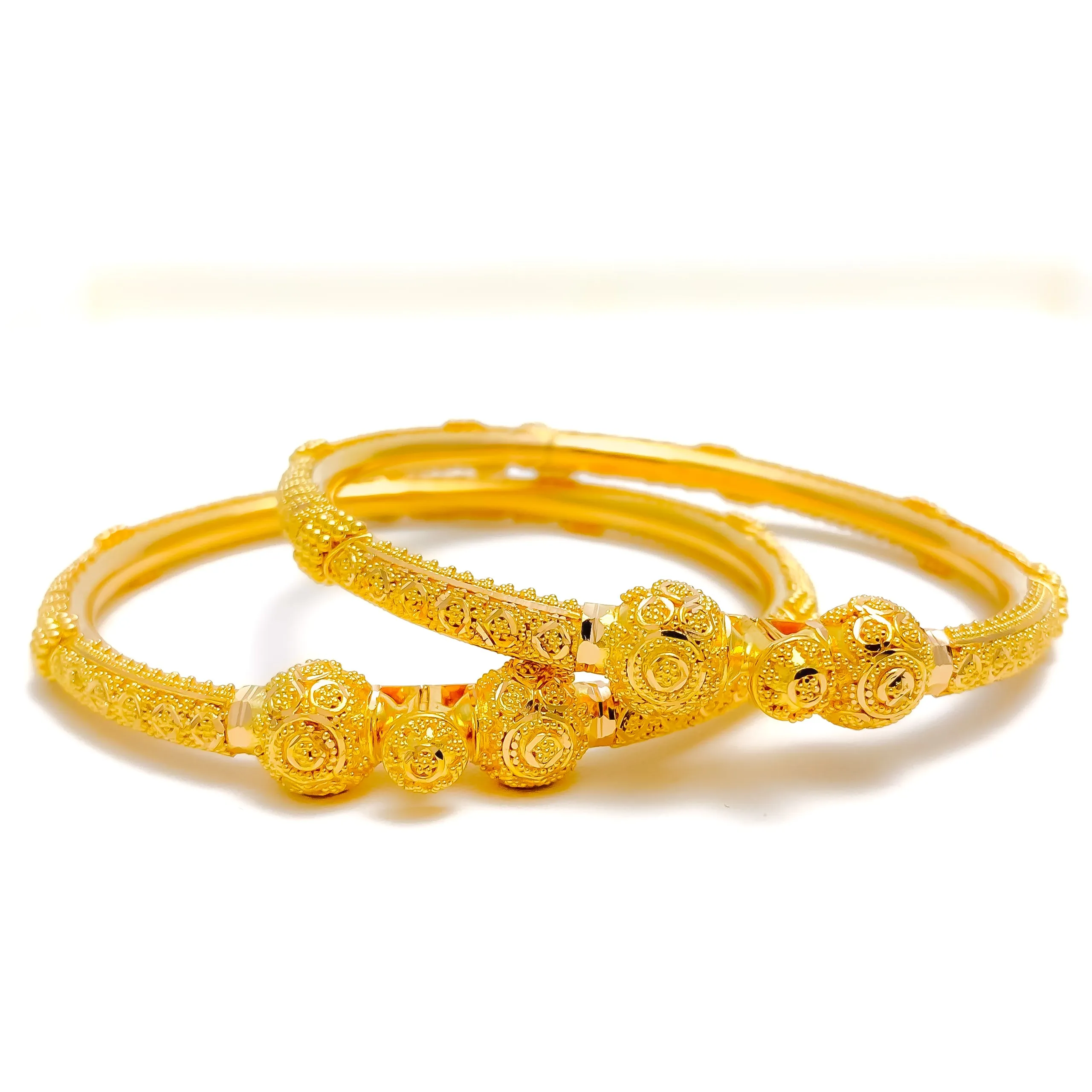 Beaded Ribbon 22K Gold Bangles