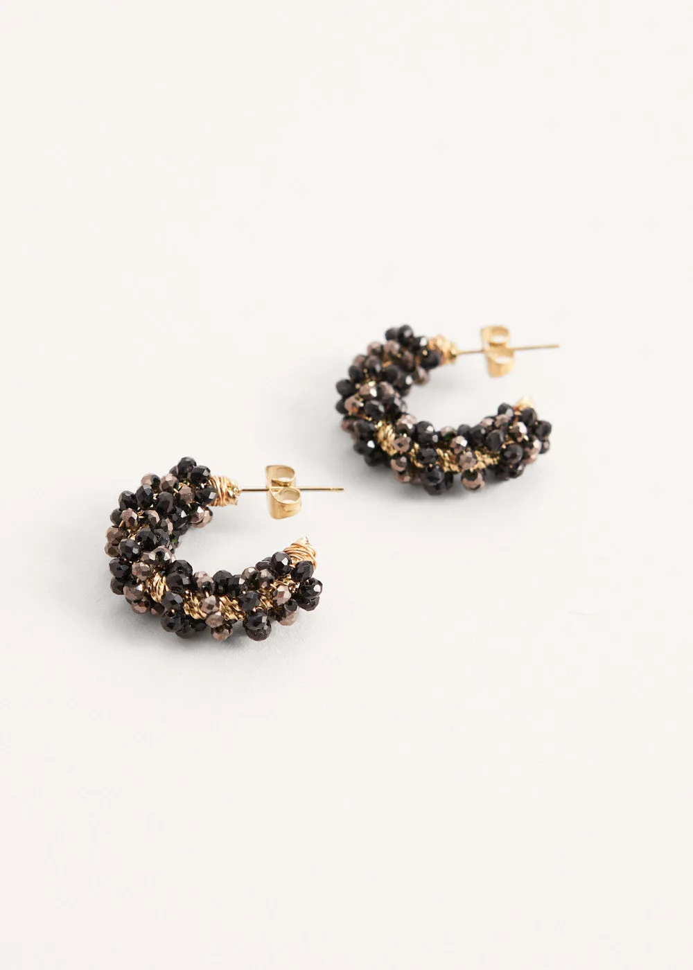 BECK BEADED HOOP EARRINGS - BLACK