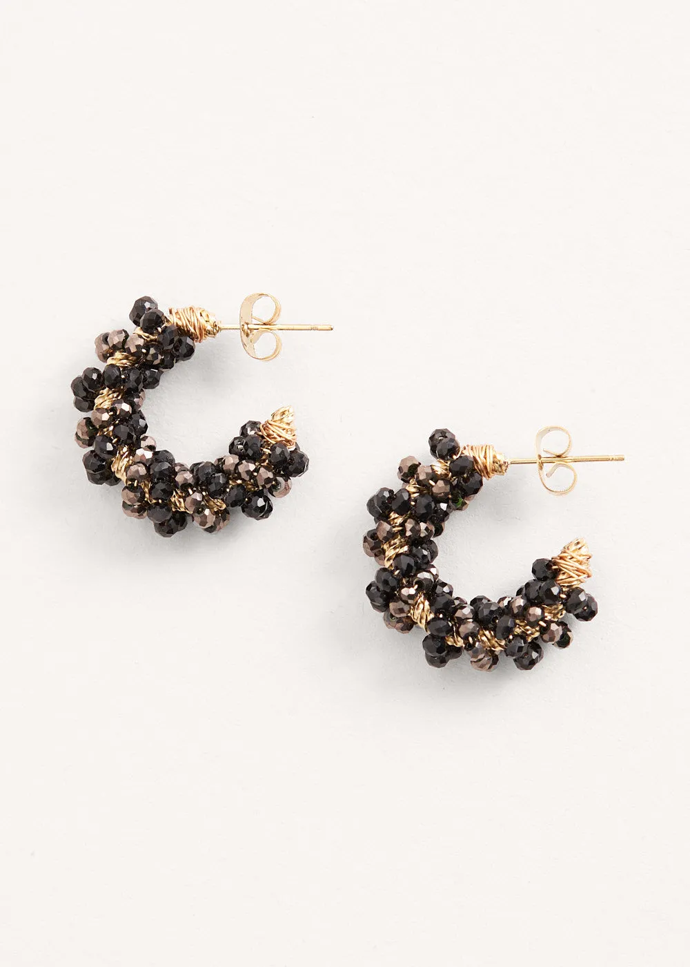 BECK BEADED HOOP EARRINGS - BLACK