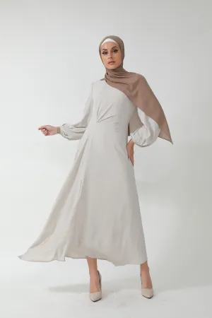 Beige Metallic Pinstripe Long Sleeve Maxi Dress