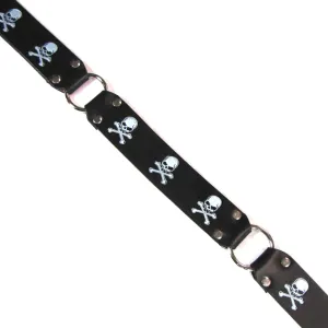 Black Leather Belt w/ 3 Silver Rings and White Skull and Crossbones