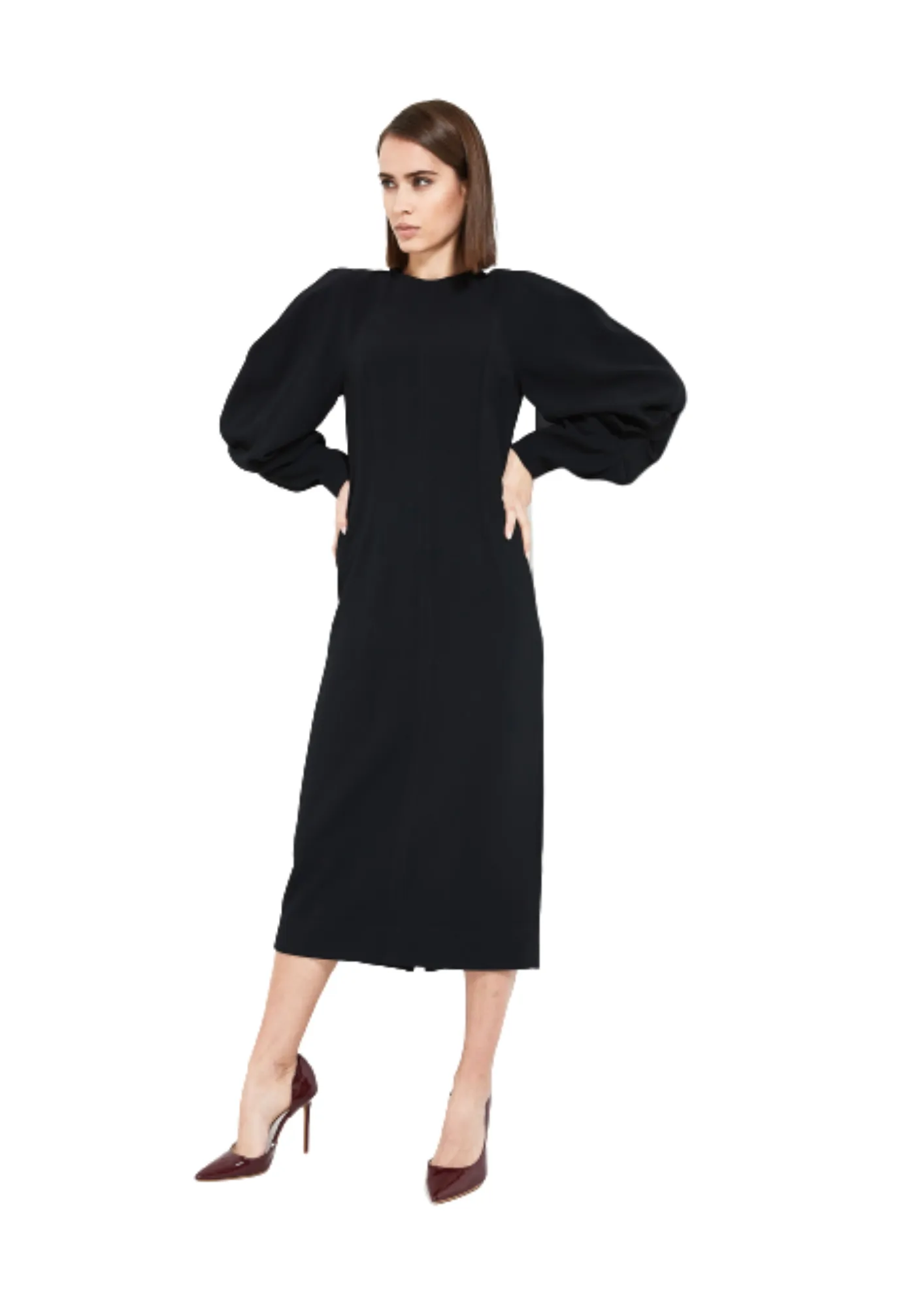 BLACK MIDI ASYMMETRICAL DRESS