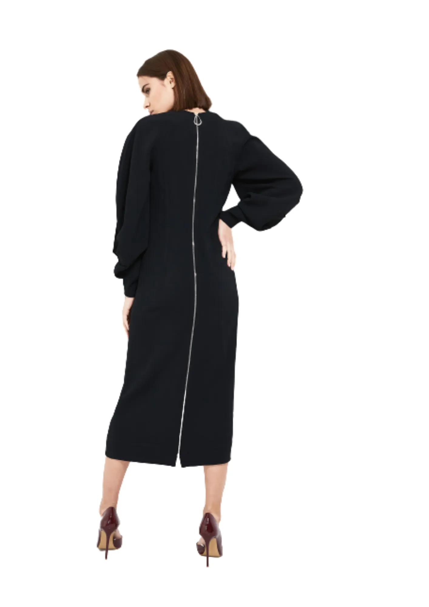 BLACK MIDI ASYMMETRICAL DRESS