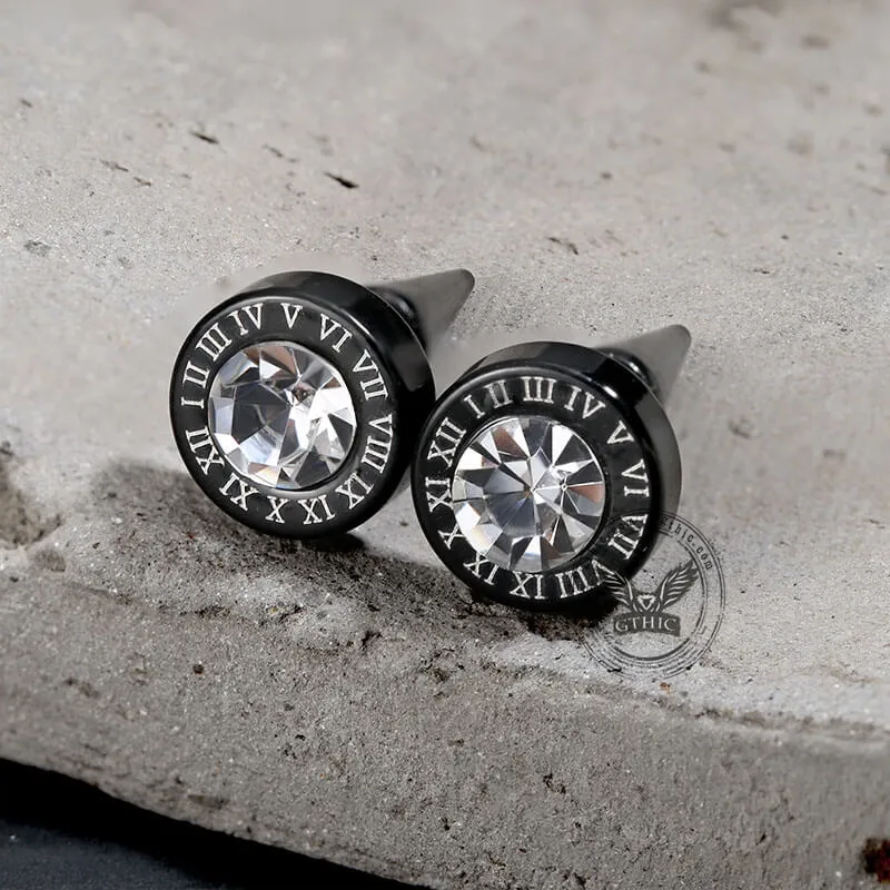 Black Roman Numeral Stainless Steel Punk Stud Earrings