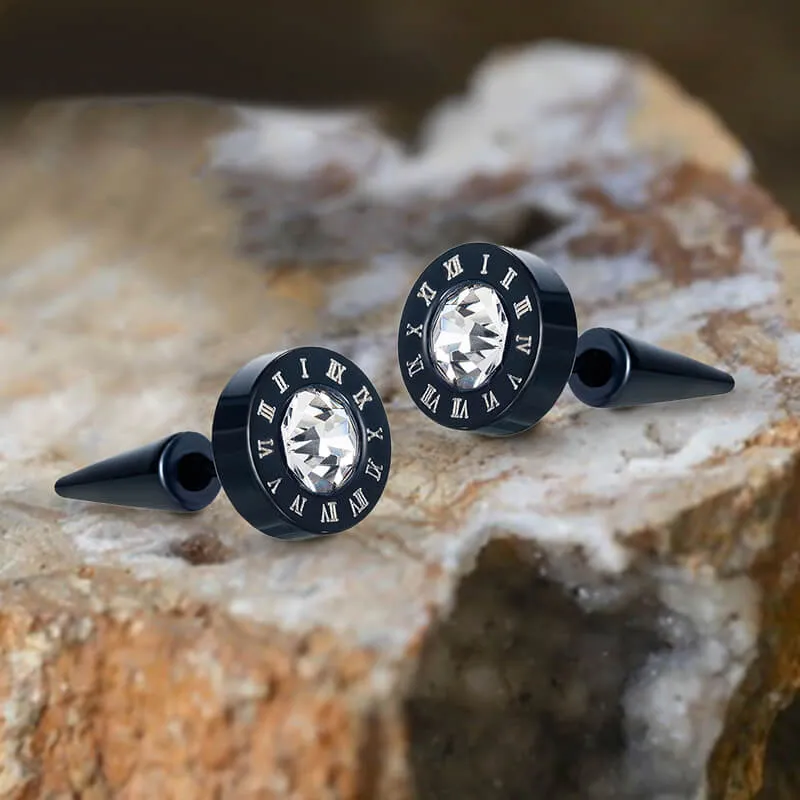 Black Roman Numeral Stainless Steel Punk Stud Earrings