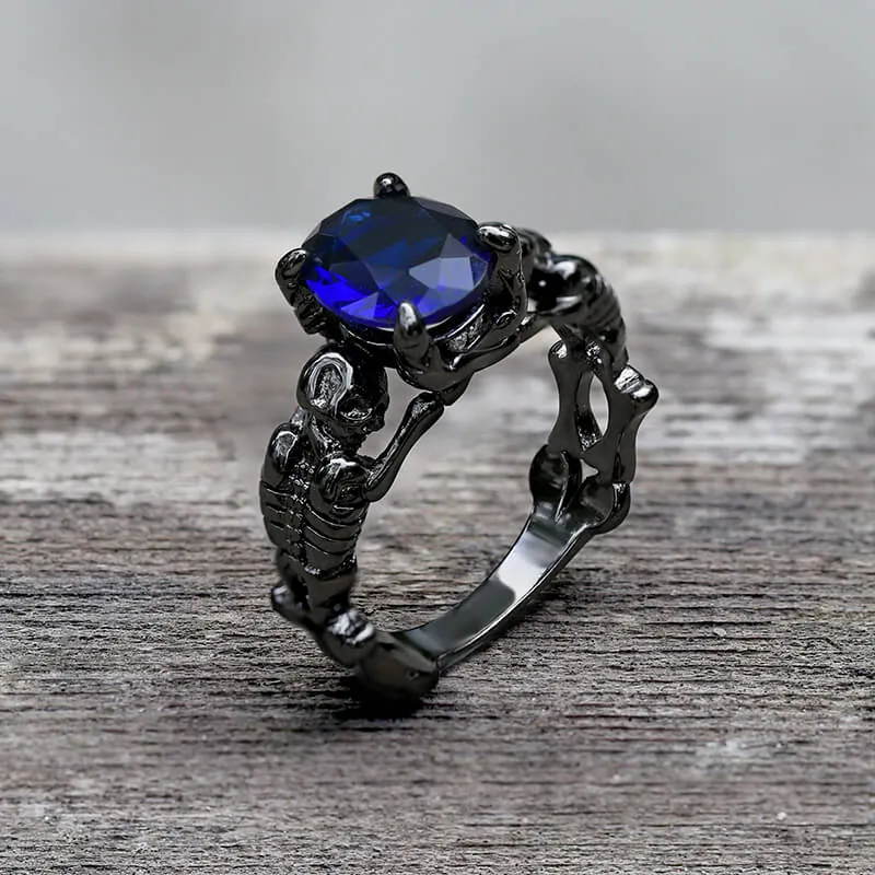 Black Skull Tribute Gem Brass Ring