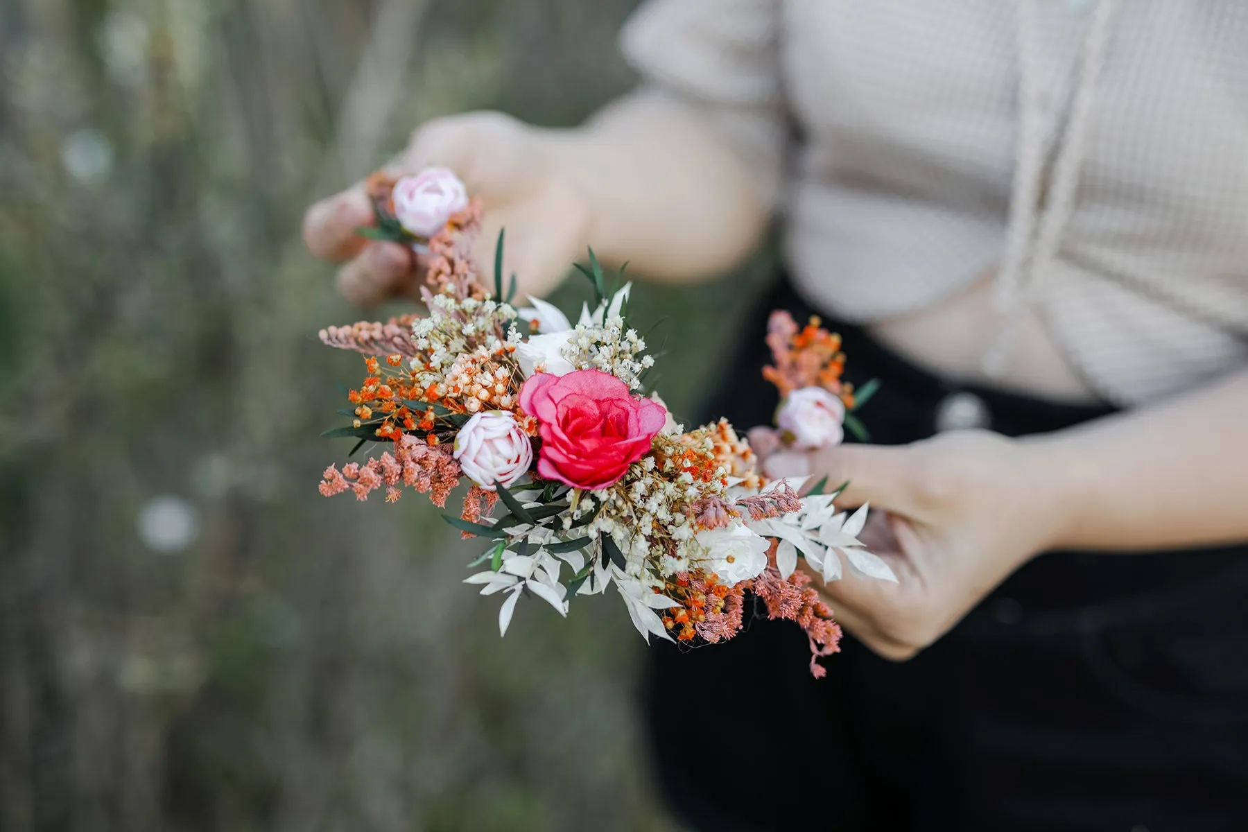 Boho flower headpiece Wedding hair vine Peony headpiece Natural wedding wreath Bridal hairstyle Hair flowers Magaela Flower jewelelry