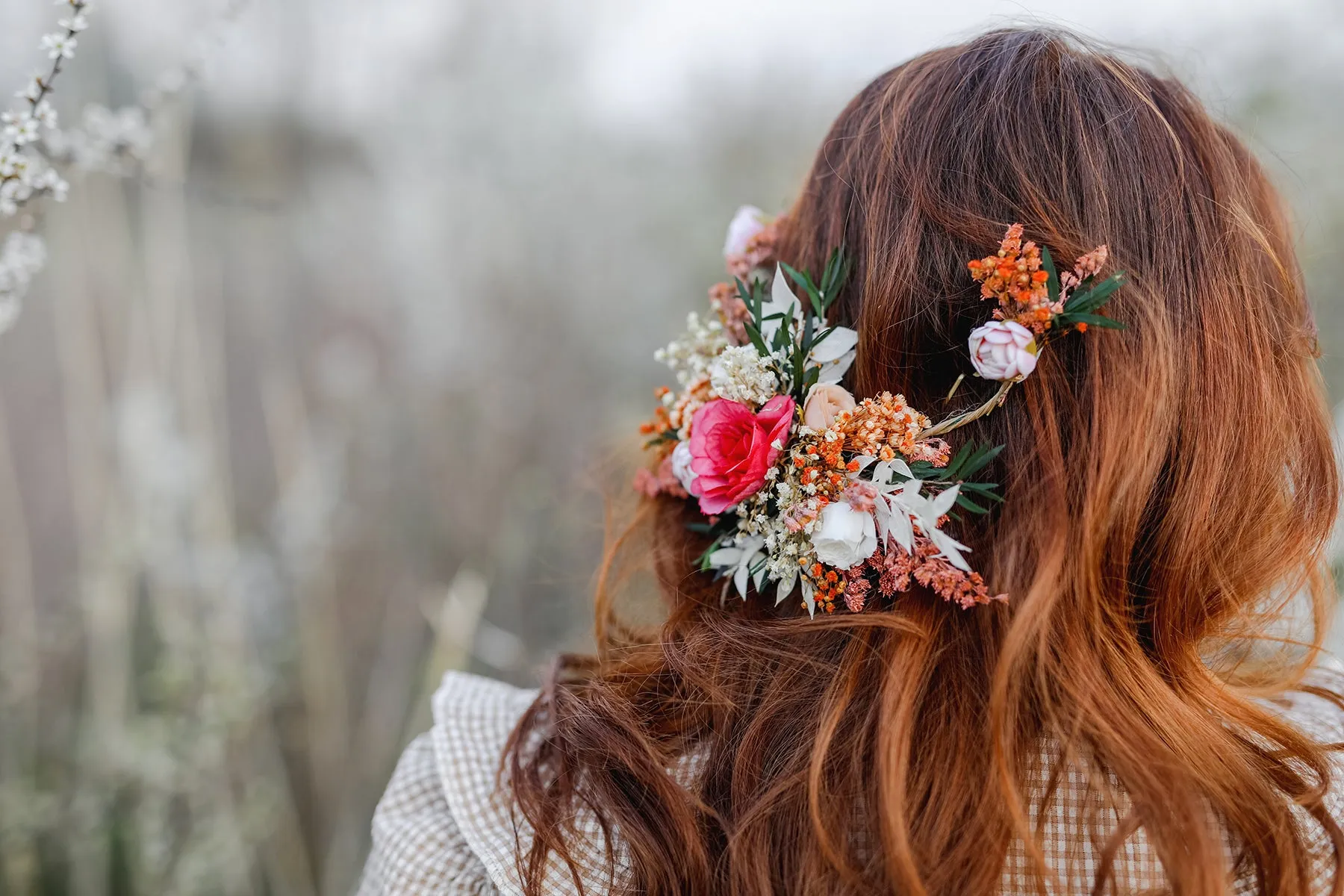 Boho flower headpiece Wedding hair vine Peony headpiece Natural wedding wreath Bridal hairstyle Hair flowers Magaela Flower jewelelry