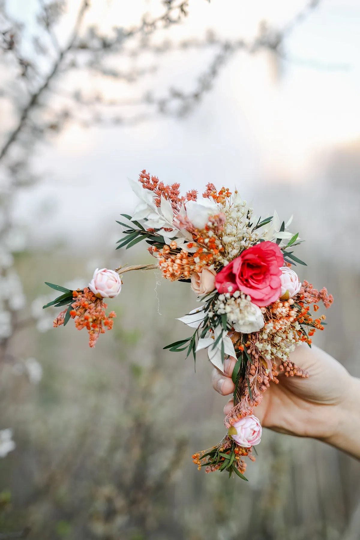 Boho flower headpiece Wedding hair vine Peony headpiece Natural wedding wreath Bridal hairstyle Hair flowers Magaela Flower jewelelry