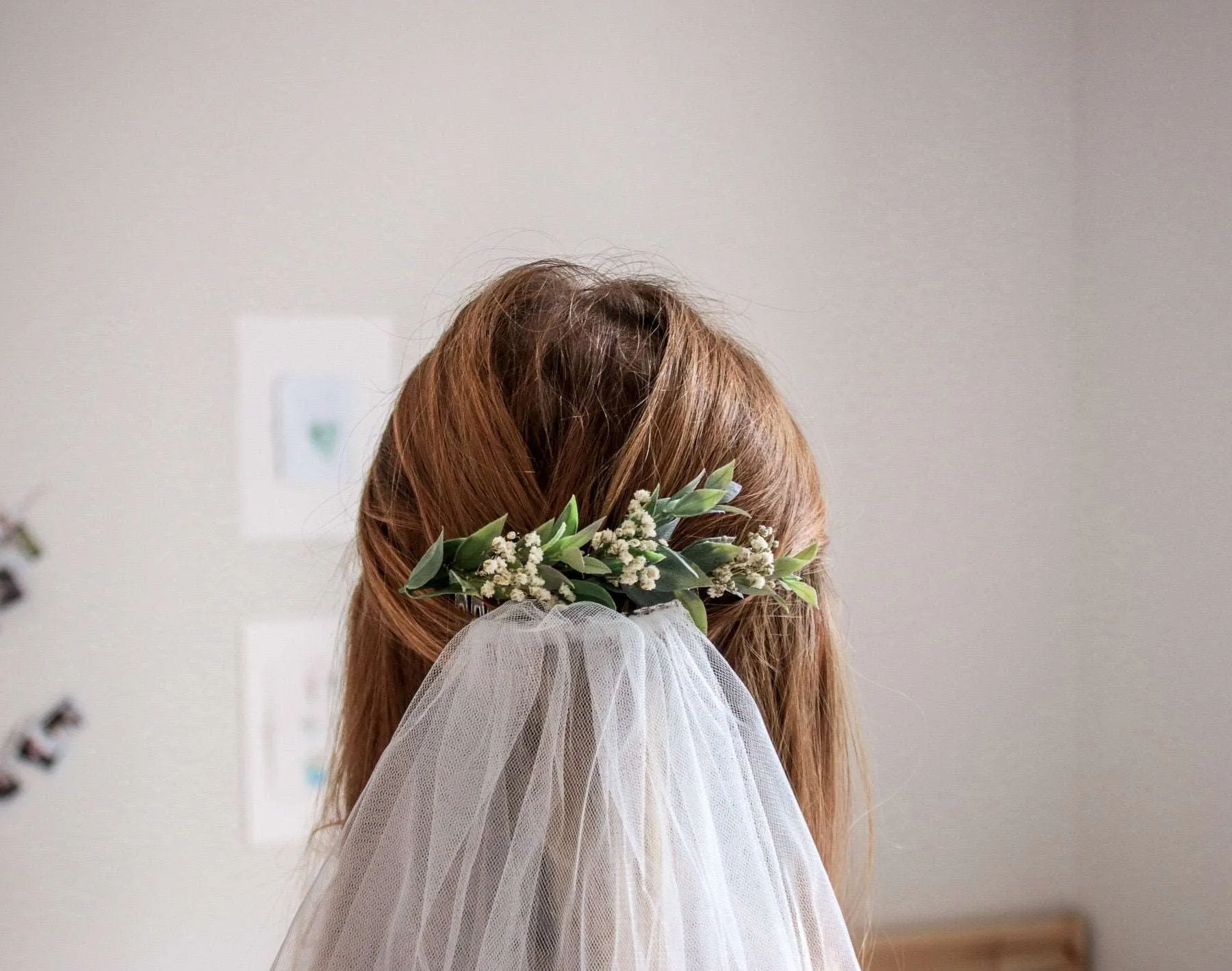 Boho Green Ruscus Baby's Breath Bridal Hair Comb, flower hair comb, bridesmaid comb, bridal flower comb