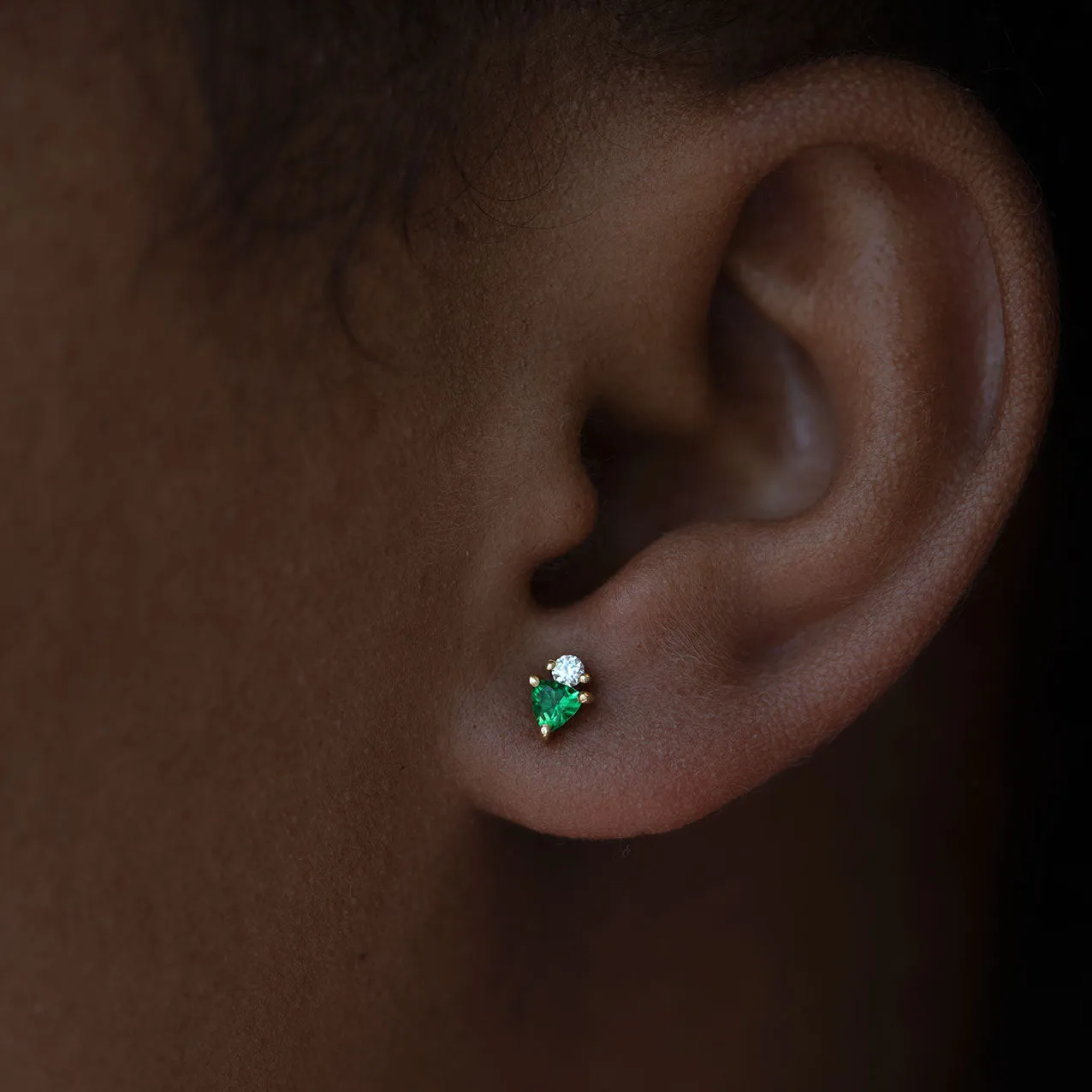 Bright Green Tsavorite Stud Earrings with Diamonds