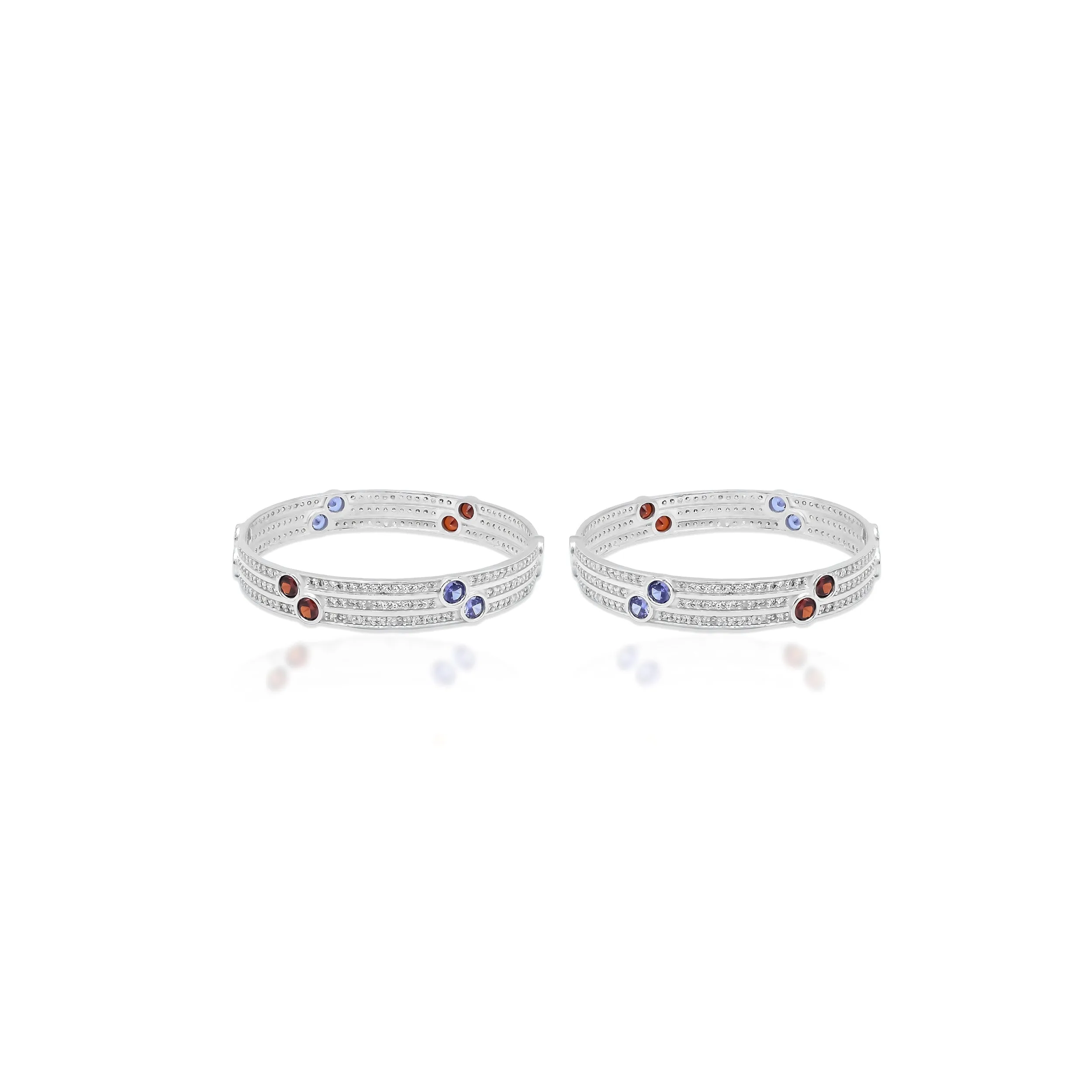 Bright Silver Bangles with Dazzling Multicolor Stones