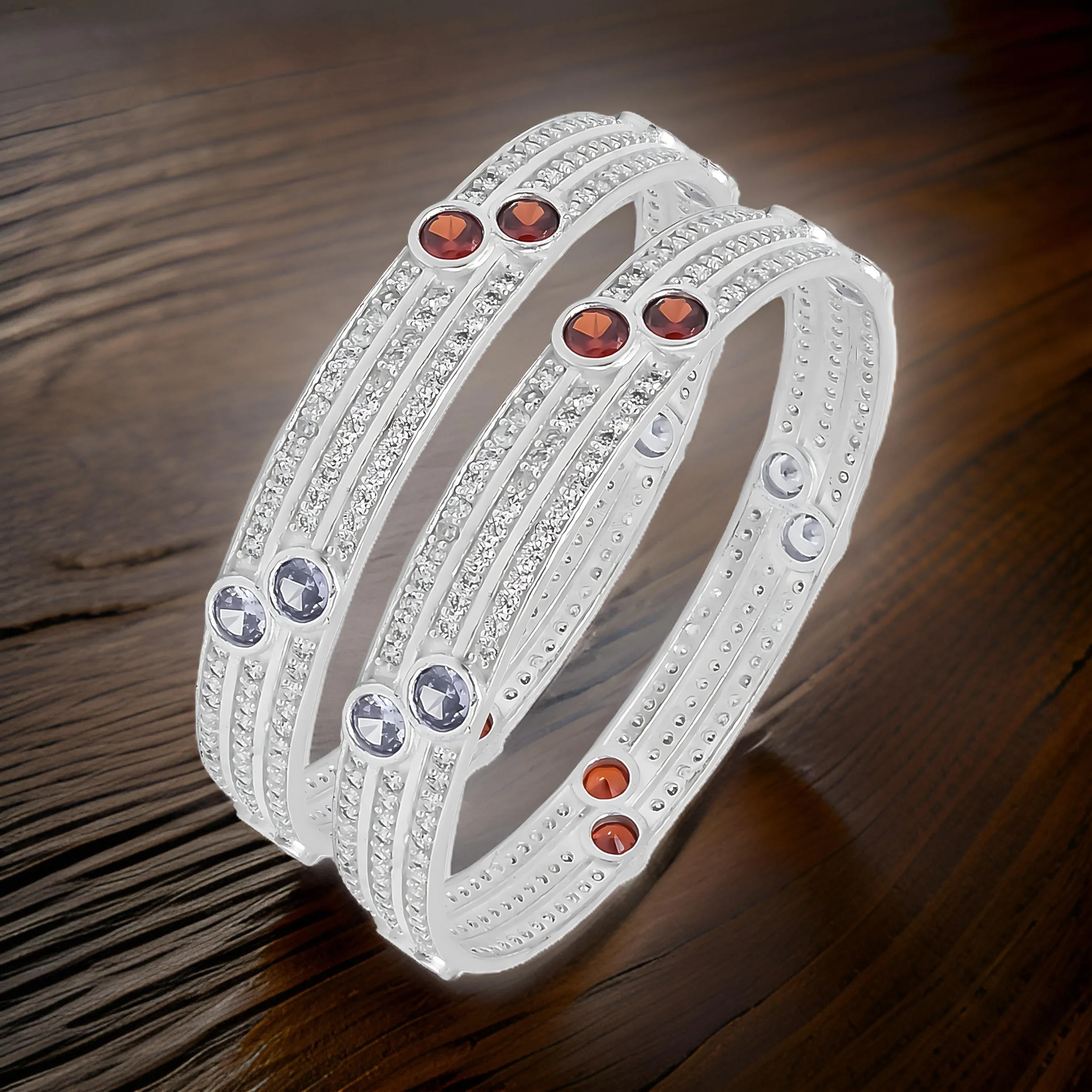 Bright Silver Bangles with Dazzling Multicolor Stones