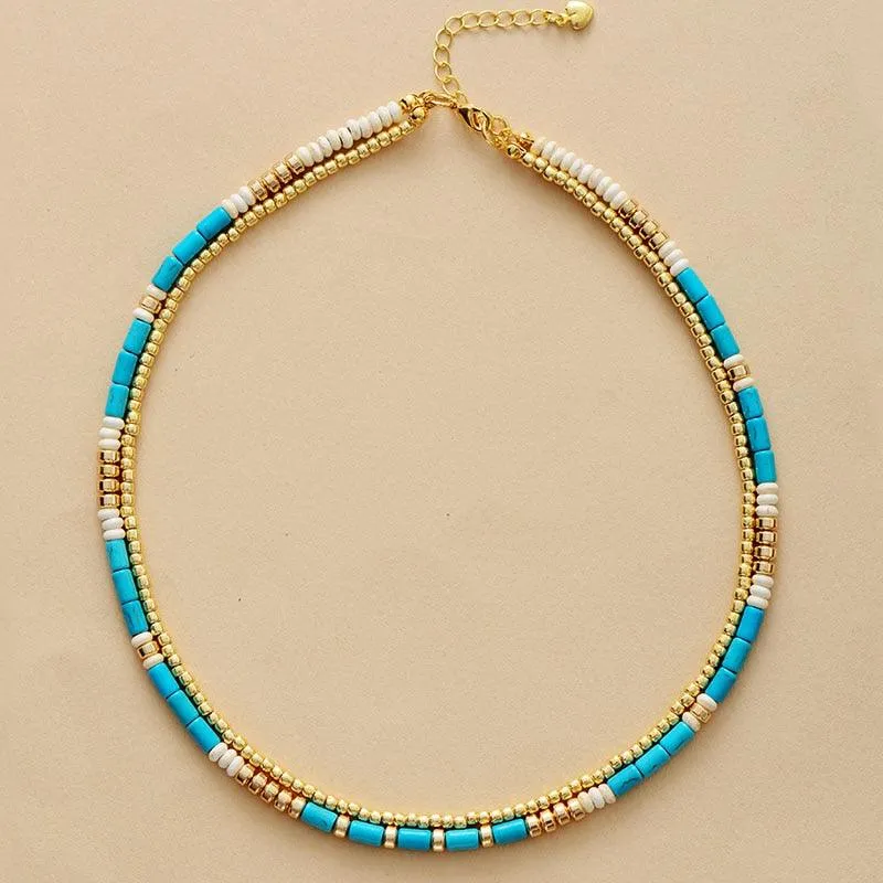 'Bungu' Turquoise & Seed Beads Layered Necklace