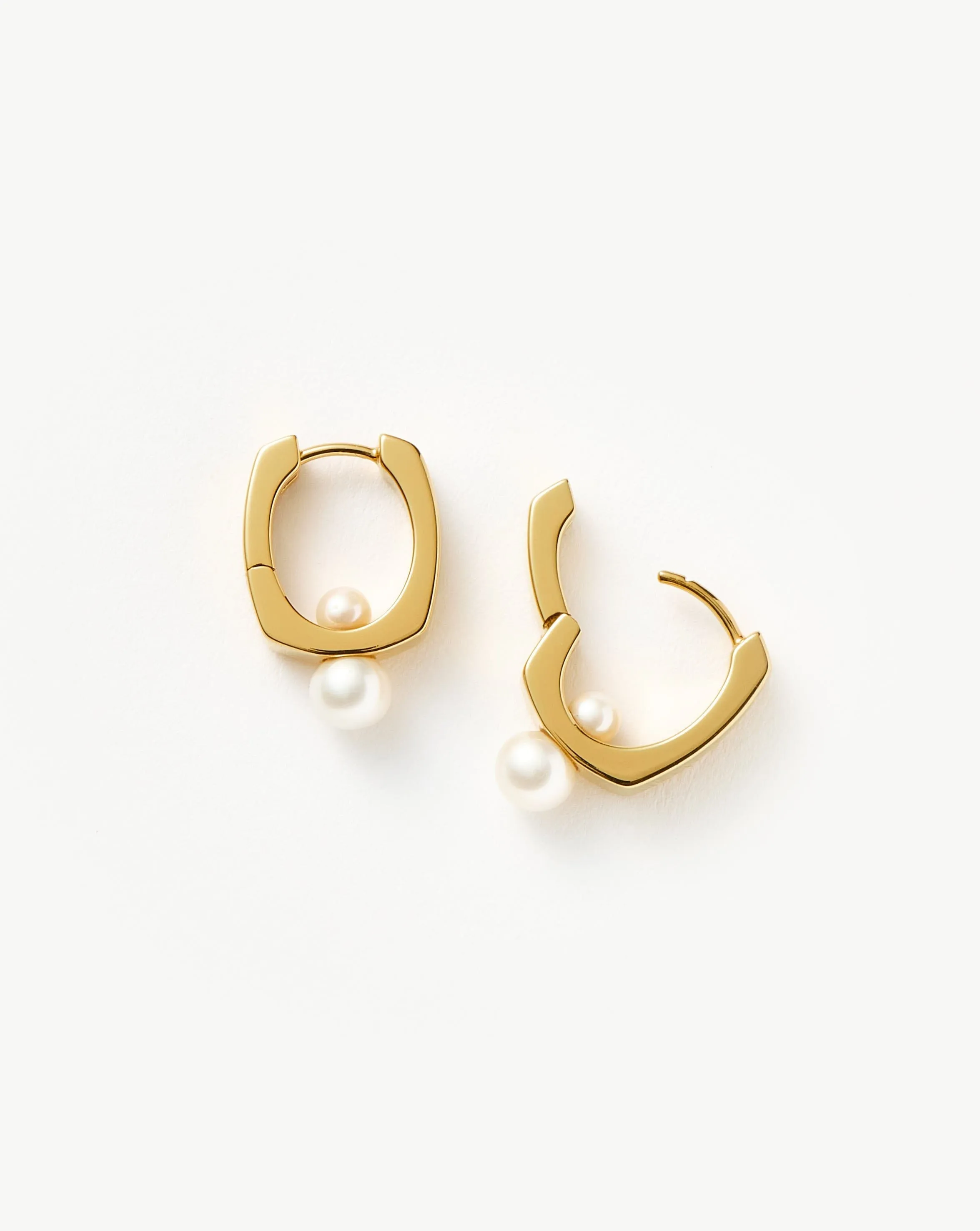 Button Pearl Square Small Hoop Earrings | 18ct Gold Plated/Pearl