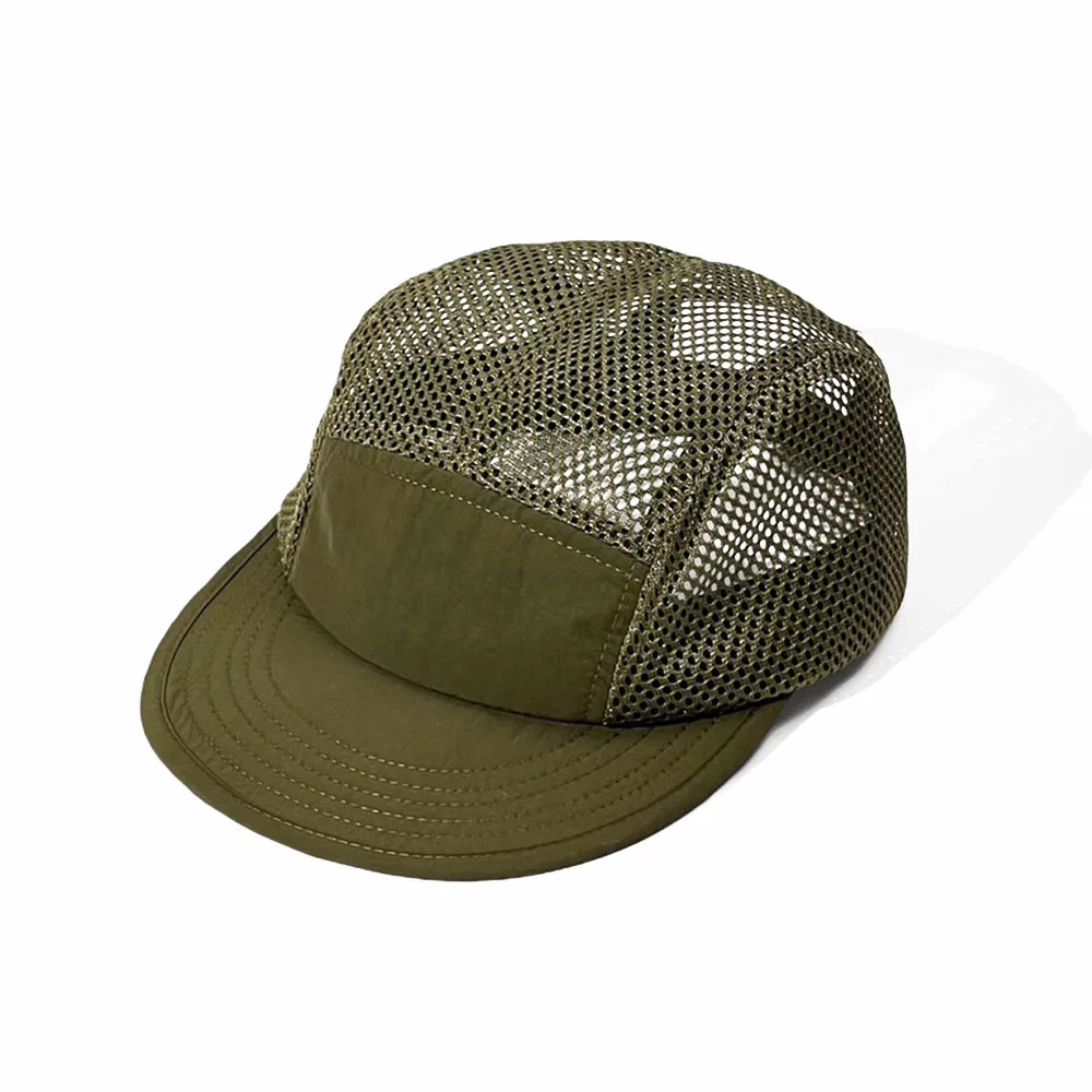 Camp Hat Mesh Jockey Flat Bill Cap Lightweight Summer 5 Panel Outdoor Fishing Hat YZM0249