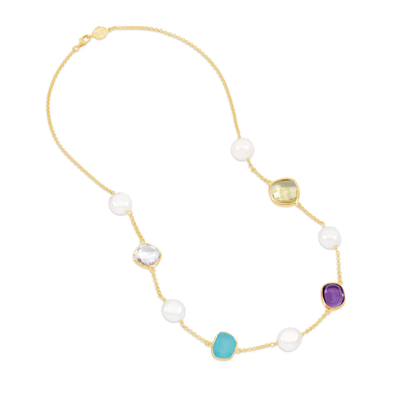 Candy Gemstone & Baroque Pearl Pebble Necklace