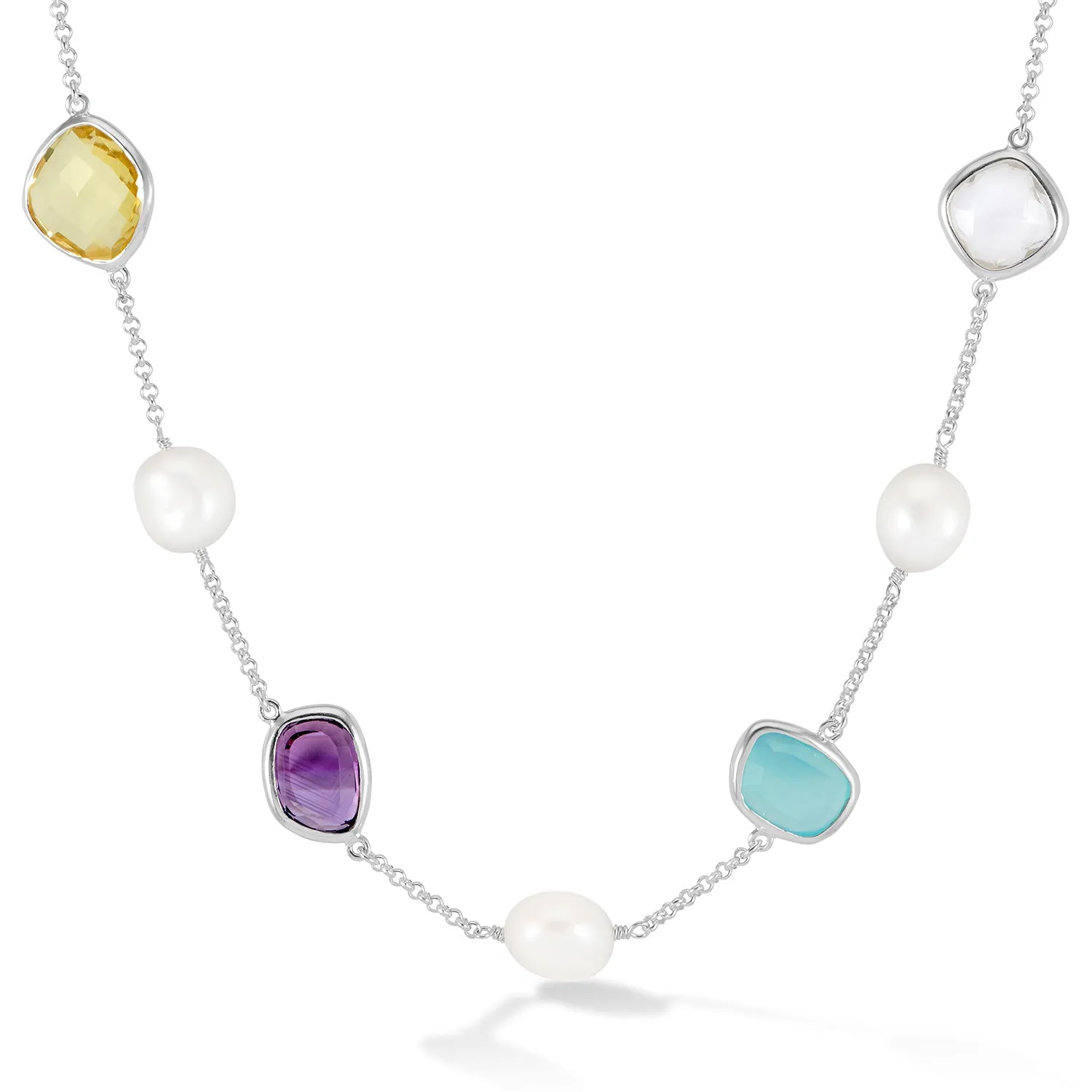 Candy Gemstone & Baroque Pearl Pebble Necklace