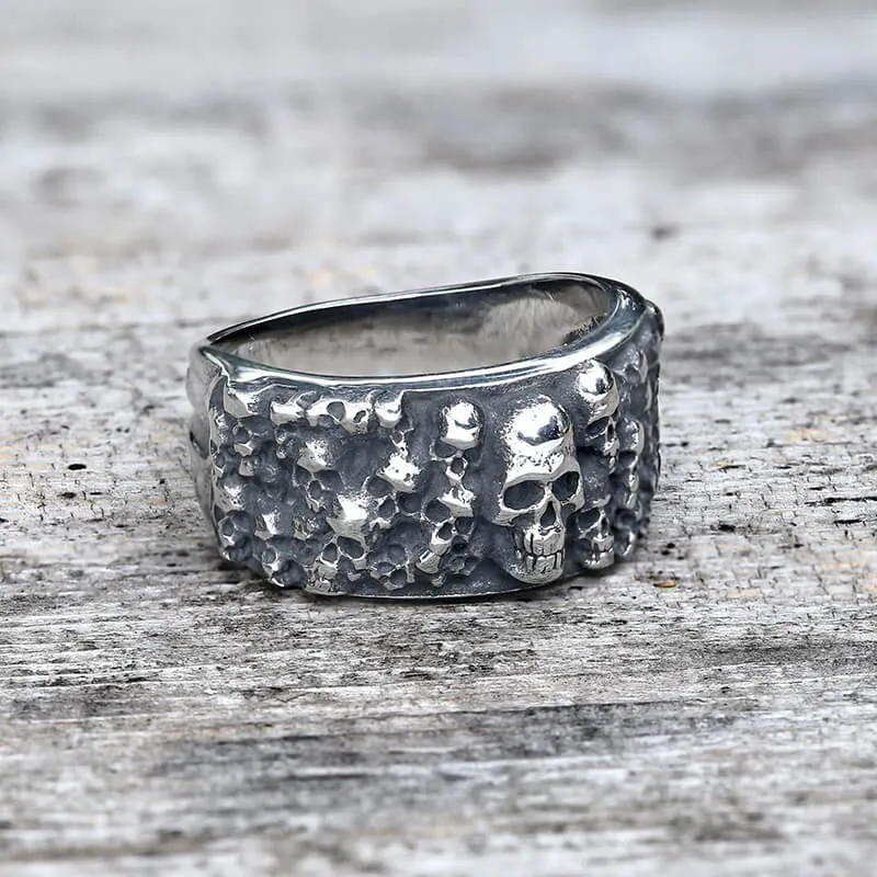 Catacombs Skulls Stainless Steel Biker Ring