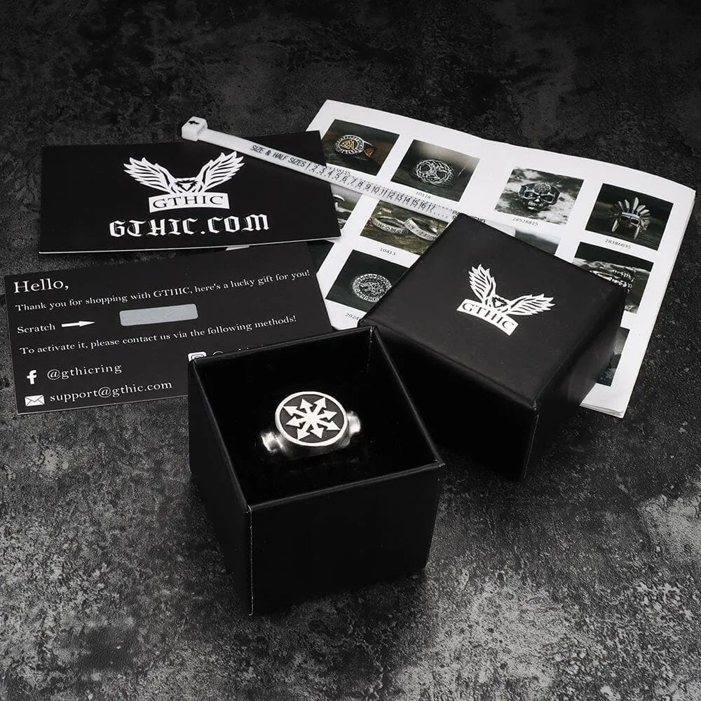 Chaos Star Stainless Steel Skull Ring